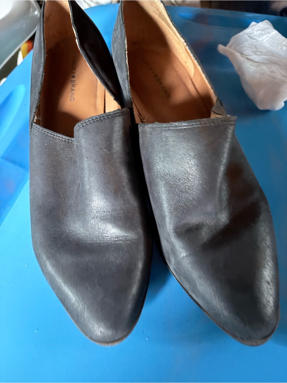 Lucky Brand Black Pointed-Toe Slip-On Flats